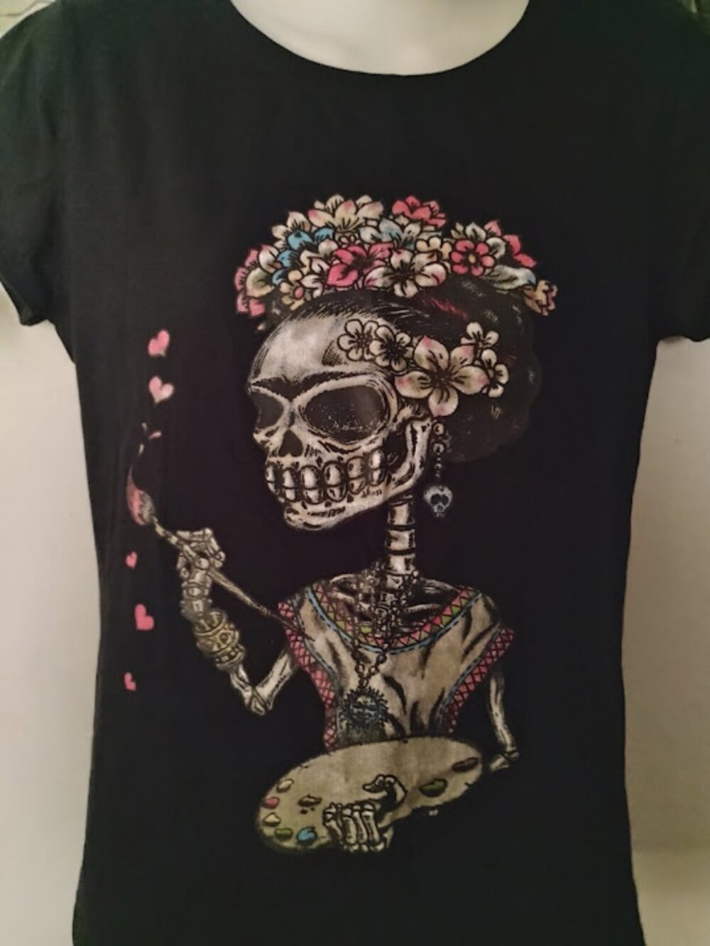 Frida Kahlo CUSTOM Girlie T-shirt sz XL Dia de Los Muertos Day of the Dead